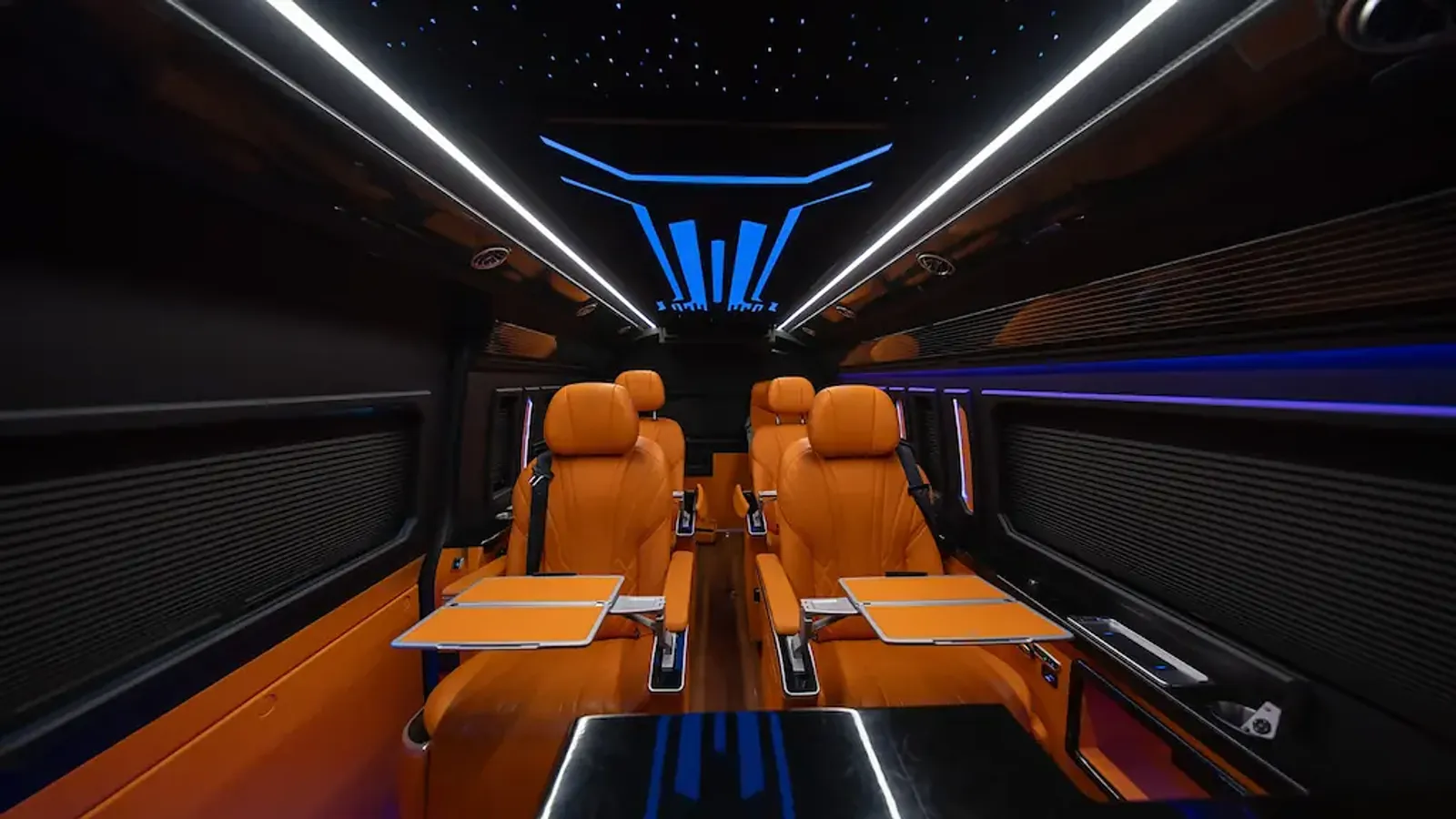 Handmade VIP Hiace interior with starlight ceiling — Barugzai Dubai
