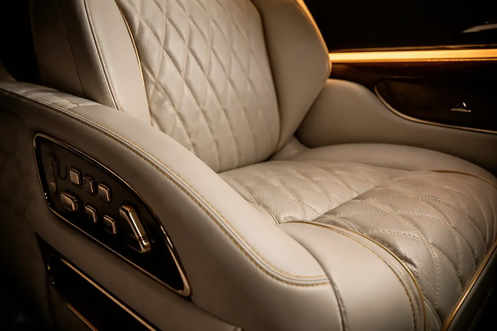 Cream Nappa leather VIP captain seat with diamond quilting — 2x2 VIP van seating Dubai