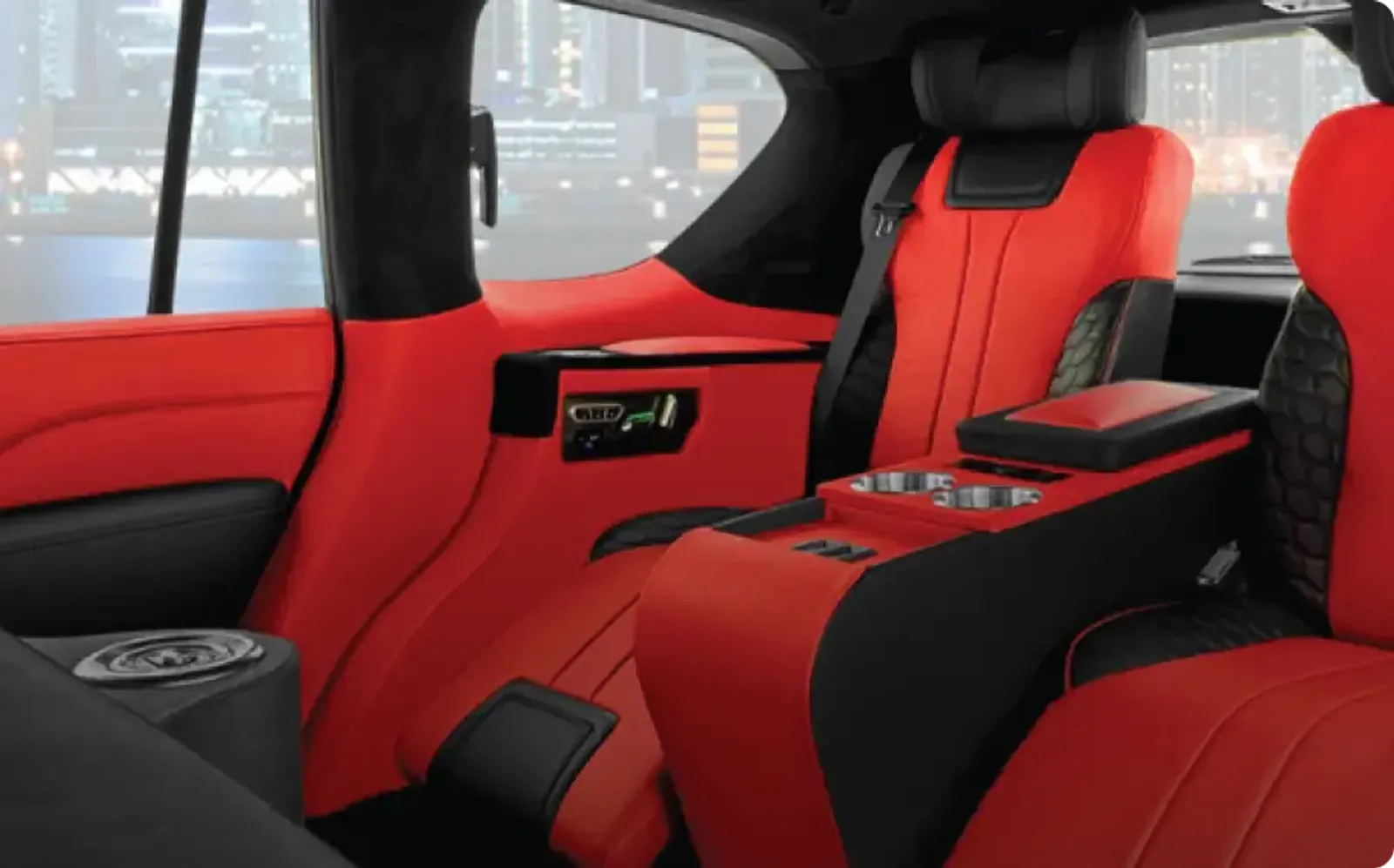 Red Nappa leather VIP cabin — Barugzai Motors Dubai
