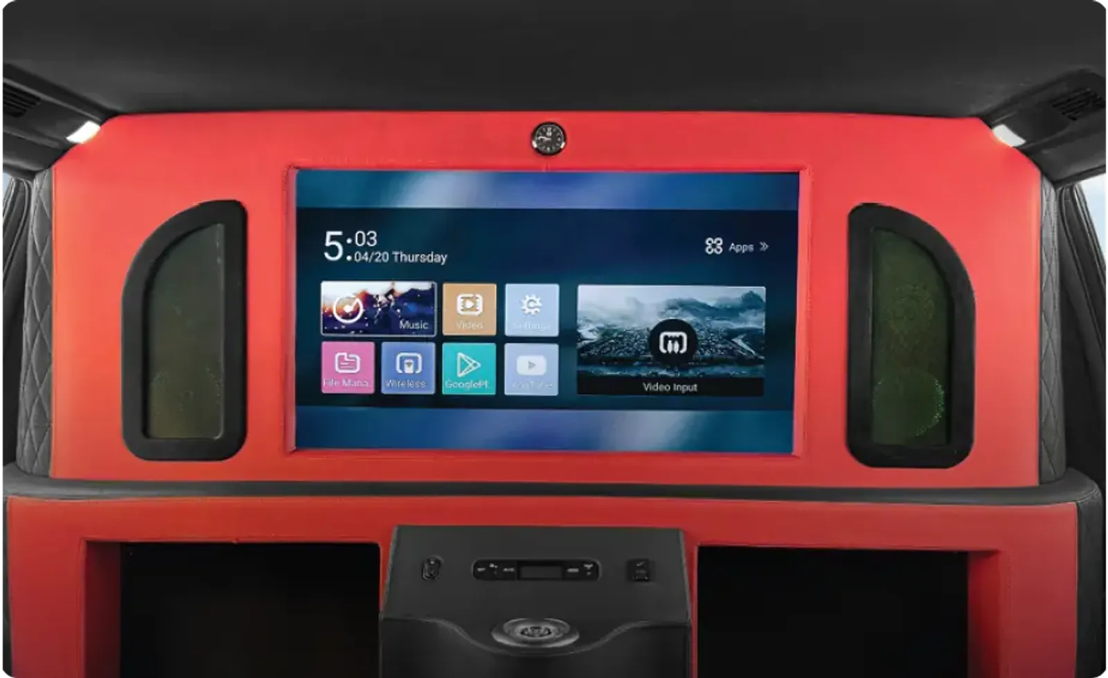 Entertainment wall in a Barugzai VIP SUV lounge